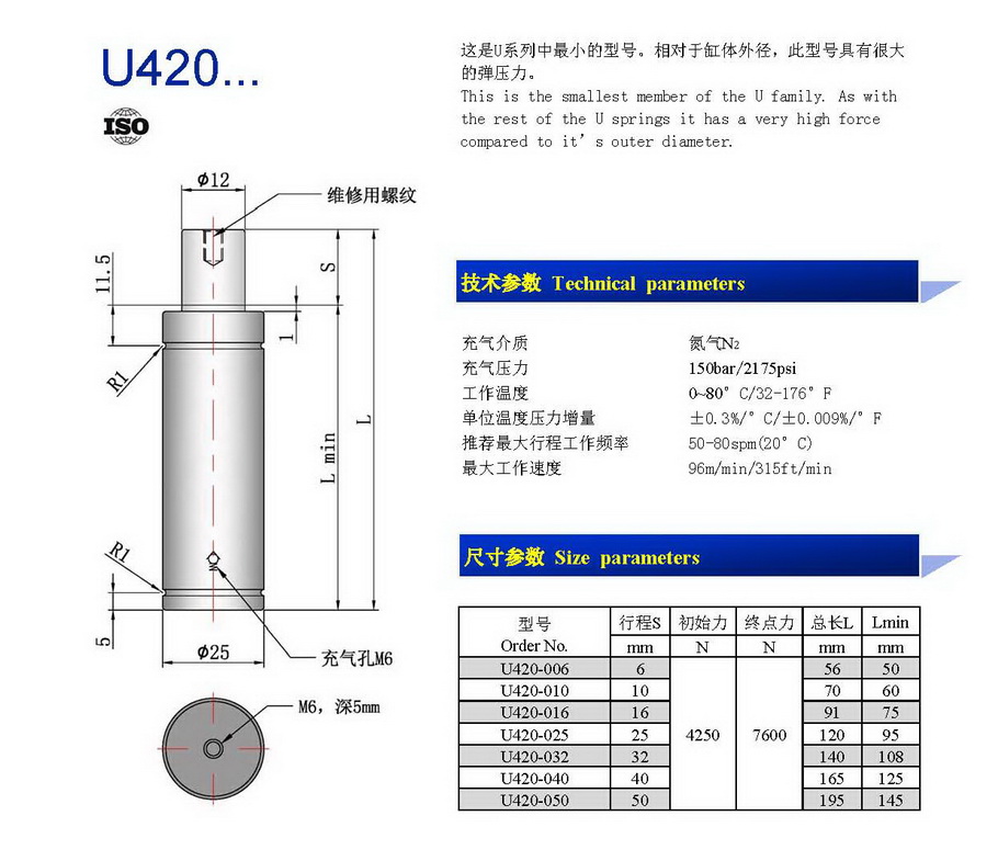 名称:氮气弹簧 u420 强力型 型号:u420